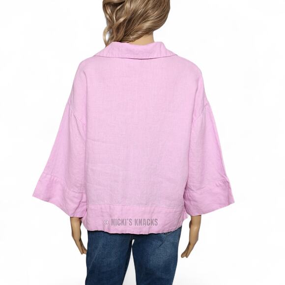 Banana Republic European Linen Polo Kaftan Top Pink Collared Relaxed Fit Size L - Picture 4 of 9